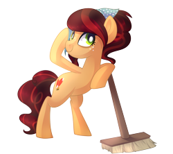 Size: 2700x2400 | Tagged: safe, artist:drawntildawn, oc, oc only, oc:dream sweeper, earth pony, pony, bipedal, bipedal leaning, broom, leaning, simple background, solo, transparent background