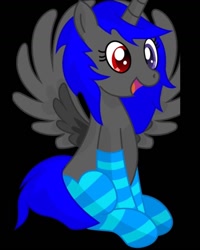 Size: 1051x1316 | Tagged: artist needed, safe, oc, oc only, oc:dream wish, alicorn, pony, alicorn oc, clothes, edgy, heterochromia, socks, solo, striped socks