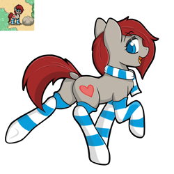 Size: 2000x2000 | Tagged: safe, artist:billysan727, oc, oc only, oc:ponepony, chest fluff, clothes, cute, pony town, scarf, socks, solo, striped socks