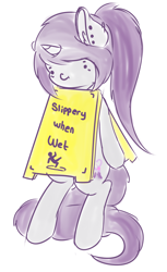 Size: 1174x1920 | Tagged: safe, artist:wickedsilly, oc, oc only, oc:wicked silly, pony, unicorn, silly, silly pony, solo, wet floor sign