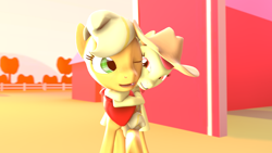 Size: 1920x1080 | Tagged: safe, artist:crax97, apple bloom, applejack, earth pony, pony, 3d, accessory swap, cute, grin, hug, nuzzling, one eye closed, ponies riding ponies, smiling, source filmmaker, squee, wink