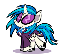 Size: 874x787 | Tagged: safe, artist:joeywaggoner, dj pon-3, vinyl scratch, pony, unicorn, clothes, necktie, simple background, smiling, solo, tuxedo