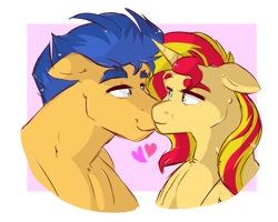 Size: 2000x1600 | Tagged: safe, artist:canisrettmajoris, flash sentry, sunset shimmer, pony, cute, female, flashimmer, floppy ears, heart, looking at each other, male, mare, shipping, smiling, stallion, straight