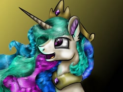 Size: 1024x768 | Tagged: safe, artist:neonspirit17, princess celestia, alicorn, pony, bust, cute, fluffy, gradient background, open mouth, sitting, smiling, solo