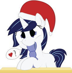 Size: 2000x2034 | Tagged: safe, artist:mintysketch, oc, oc only, pony, unicorn, bow, female, hat, mare, minty's christmas ponies, santa hat, simple background, solo, speech bubble, transparent background, vector