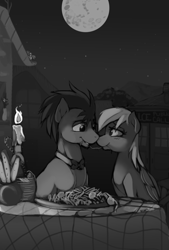 Size: 890x1314 | Tagged: safe, derpy hooves, doctor whooves, pegasus, pony, doctorderpy, female, lady and the tramp, male, mare, parody, shipping, spaghetti, spaghetti scene, straight