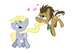 Size: 2338x1700 | Tagged: safe, artist:moostargazer, derpy hooves, doctor whooves, pegasus, pony, doctorderpy, female, love, male, mare, shipping, straight, style emulation, tail seduce