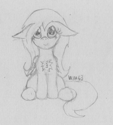 Size: 1682x1862 | Tagged: safe, artist:wapamario63, fluttershy, pegasus, pony, cute, female, mare, monochrome, shyabetes, sitting, solo, traditional art