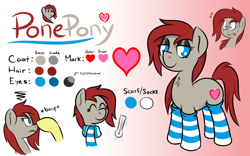 Size: 1200x750 | Tagged: safe, artist:glimglam, oc, oc only, oc:ponepony, annoyed, blushing, boop, clothes, cute, eyeshadow, lidded eyes, makeup, reference sheet, scarf, scrunchy face, socks, striped socks
