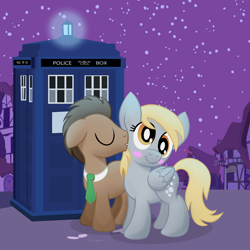 Size: 4443x4443 | Tagged: safe, artist:drawponies, derpy hooves, doctor whooves, pegasus, pony, absurd resolution, blushing, doctorderpy, female, kissing, male, mare, shipping, straight, tardis