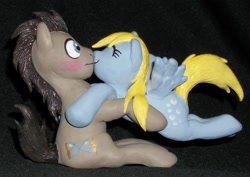 Size: 2495x1763 | Tagged: safe, artist:madponyscientist, derpy hooves, doctor whooves, pegasus, pony, blushing, custom, doctorderpy, female, kissing, male, mare, sculpture, shipping, straight