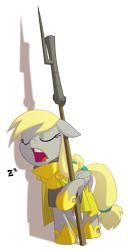 Size: 2100x4100 | Tagged: safe, artist:equestria-prevails, derpy hooves, pegasus, pony, armor, drool, epic derpy, eyes closed, female, floppy ears, guard, guardsmare, high res, mare, royal guard, simple background, sleeping, solo, spear, transparent background, z, zzz