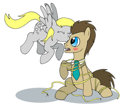 Size: 1924x1560 | Tagged: safe, artist:iamallyballybee, derpy hooves, doctor whooves, pegasus, pony, blushing, doctorderpy, female, kissing, male, mare, rope, shipping, straight