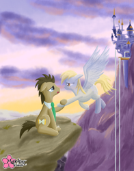 Size: 3571x4566 | Tagged: safe, artist:clouddg, derpy hooves, doctor whooves, ghost, ghost pony, pegasus, pony, canterlot castle, doctorderpy, female, male, mare, shipping, spirit, straight