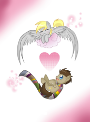 Size: 1236x1664 | Tagged: safe, artist:derpsonhooves, derpy hooves, doctor whooves, pegasus, pony, doctorderpy, female, heart, mare, shipping, valentine