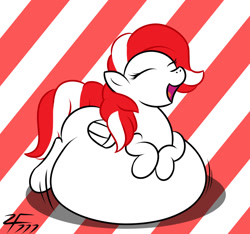 Size: 1280x1196 | Tagged: safe, artist:zeldafan777, oc, oc:peppermint pattie, pegasus, pony, adorafatty, belly, belly bed, cute, eyes closed, fat, female, freckles, giggling, happy, huge belly, impossibly large belly, large belly, mare, morbidly obese, obese, open mouth