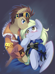 Size: 585x790 | Tagged: safe, artist:ende26, derpy hooves, doctor whooves, pegasus, pony, blushing, clockwise whooves, clothes, doctorderpy, female, male, mare, shipping, steampunk, straight, victorian