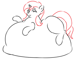 Size: 1280x977 | Tagged: safe, artist:zeldafan777, sunset shimmer, pony, bedroom eyes, belly, belly bed, big belly, fat, huge belly, impossibly fat mare, impossibly large belly, large belly, morbidly obese, obese, sketch, slobset shimmer