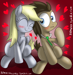 Size: 1135x1167 | Tagged: safe, artist:ziemniax, derpy hooves, doctor whooves, pegasus, pony, 30 minute art challenge, blushing, doctorderpy, female, heart, male, mare, shipping, straight