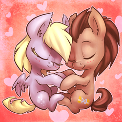 Size: 1554x1555 | Tagged: safe, artist:atryl, derpy hooves, doctor whooves, pegasus, pony, blushing, chibi, cute, doctorderpy, female, male, mare, shipping, straight