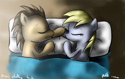 Size: 600x378 | Tagged: safe, artist:neko-me, derpy hooves, doctor whooves, pegasus, pony, bed, doctorderpy, female, male, mare, shipping, sleeping, straight