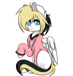 Size: 578x600 | Tagged: safe, artist:snowfall-artistry, oc, oc only, oc:whiteout, pegasus, pony, 2017 community collab, clothes, derpibooru community collaboration, hoodie, simple background, solo, transparent background