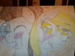 Size: 640x480 | Tagged: safe, artist:rainistorm, derpy hooves, doctor whooves, pegasus, pony, blushing, doctorderpy, female, male, mare, photo, shipping, straight, traditional art