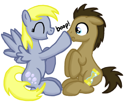 Size: 3306x2742 | Tagged: safe, artist:inkrose98, derpy hooves, doctor whooves, earth pony, pegasus, pony, boop, cute, doctorderpy, female, male, shipping, straight, time lord