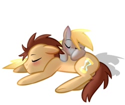 Size: 586x490 | Tagged: safe, artist:derpiliciouspony, derpy hooves, doctor whooves, pegasus, pony, doctorderpy, female, male, mare, shipping, simple background, sleeping, straight
