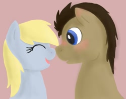 Size: 901x711 | Tagged: safe, artist:sunshine-heart, derpy hooves, doctor whooves, pegasus, pony, blushing, boop, cute, derpabetes, doctorderpy, eyes closed, female, happy, male, mare, noseboop, open mouth, shipping, smiling, straight