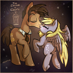 Size: 884x874 | Tagged: safe, artist:velexane, derpy hooves, doctor whooves, pegasus, pony, crossover, david tennant, doctor who, doctorderpy, female, kissing, male, mare, ponified, shipping, straight, tenth doctor, the doctor