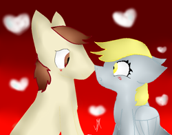 Size: 710x558 | Tagged: safe, artist:laikaloca, derpy hooves, doctor whooves, pegasus, pony, blushing, doctorderpy, female, heart, male, mare, shipping, straight