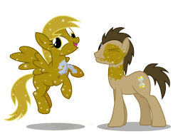 Size: 3200x2400 | Tagged: safe, artist:anarchemitis, derpy hooves, doctor whooves, pegasus, pony, doctorderpy, female, kiss mark, luster dust, male, mare, scrunchy face, shipping, simple background, straight, transparent background, vector