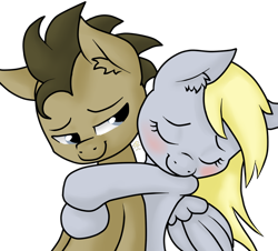 Size: 1000x904 | Tagged: safe, artist:doomcakes, artist:joey darkmeat, derpy hooves, doctor whooves, pegasus, pony, blushing, cute, doctorderpy, female, happy, hug, male, mare, shipping, straight, trace