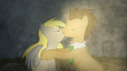 Size: 1920x1080 | Tagged: safe, artist:jamey4, artist:moostargazer, edit, derpy hooves, doctor whooves, pegasus, pony, canterlot, crying, doctorderpy, female, kissing, male, mare, night, phone booth, regeneration, sad, shipping, straight, tardis, vector, wallpaper