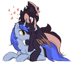 Size: 4655x3953 | Tagged: safe, artist:silverknight27, oc, oc only, oc:aeon of dreams, oc:silver rose, pegasus, pony, unicorn, absurd resolution, aeonrose, ear bite, female, heart, male, mare, oc x oc, shipping, simple background, stallion, straight, transparent background