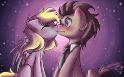 Size: 1280x801 | Tagged: safe, artist:midnameowfries, derpy hooves, doctor whooves, pegasus, pony, boop, doctorderpy, female, male, mare, noseboop, nuzzling, shipping, straight