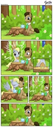 Size: 1100x2640 | Tagged: safe, artist:mysticalpha, derpy hooves, doctor whooves, pegasus, pony, comic, cup, doctorderpy, drink, female, food, licking, male, mare, muffin, shipping, straight, table, tardis, tongue out, tree stump