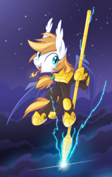 Size: 1400x2200 | Tagged: safe, artist:equestria-prevails, oc, oc only, oc:florence, bat pony, pony, alternate universe, armor, bat pony oc, dragoon, solo, spear, weapon