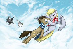 Size: 1500x1000 | Tagged: safe, artist:doublewbrothers, bulk biceps, derpy hooves, doctor whooves, thunderlane, pegasus, pony, clothes, cute, doctorderpy, female, gay, male, mare, scarf, shipping, straight, thunder biceps, thunderflake