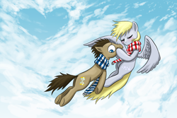 Size: 1500x1000 | Tagged: safe, artist:doublewbrothers, derpy hooves, doctor whooves, pegasus, pony, cloud, cloudy, doctorderpy, female, heart, male, mare, shipping, sky, straight