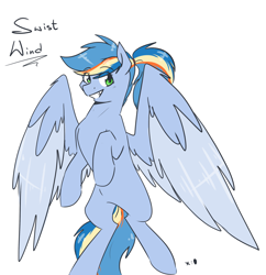 Size: 2415x2500 | Tagged: safe, artist:lrusu, oc, oc only, oc:swist wind, pegasus, pony, offspring, parent:rainbow dash, parent:soarin', parents:soarindash, simple background, solo, white background