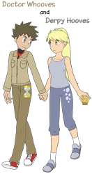Size: 627x1184 | Tagged: safe, derpy hooves, doctor whooves, human, comic sans, doctorderpy, female, holding hands, humanized, male, muffin, shipping, straight