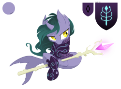 Size: 3000x2207 | Tagged: safe, artist:equestria-prevails, oc, oc only, oc:myrrina, hippocampus, merpony, original species, alternate universe, armor, insignia, simple background, solo, staff, transparent background, unnamed oc