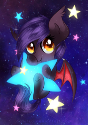 Size: 3507x4960 | Tagged: safe, artist:agletka, oc, oc only, oc:dawn sentry, bat pony, pony, absurd resolution, chibi, solo, stars