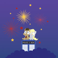 Size: 500x502 | Tagged: safe, artist:daieny, derpy hooves, doctor whooves, pegasus, pony, cute, doctorderpy, female, fireworks, male, mare, new year, shipping, straight