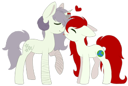 Size: 1700x1145 | Tagged: safe, artist:adostume, oc, oc only, oc:delia, oc:primavera, earth pony, pony, unicorn, female, floppy ears, lesbian, mistletoe, oc x oc, shipping, simple background, size difference, transparent background