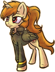 Size: 606x789 | Tagged: safe, artist:amura-of-jupiter, oc, oc only, oc:katya ironstead, alicorn, pony, alicorn oc, clothes, female, ponytail, red eyes, solo