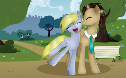 Size: 4665x2905 | Tagged: safe, artist:geminas0wng, artist:vocalmaker, derpy hooves, doctor whooves, pegasus, pony, doctorderpy, female, love, male, mare, park, romantic, shipping, straight, walking