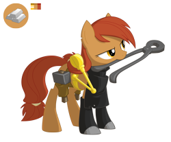 Size: 3142x2600 | Tagged: safe, artist:equestria-prevails, oc, oc only, oc:silver bit, earth pony, pony, blacksmith, pliers, simple background, tongs, transparent background